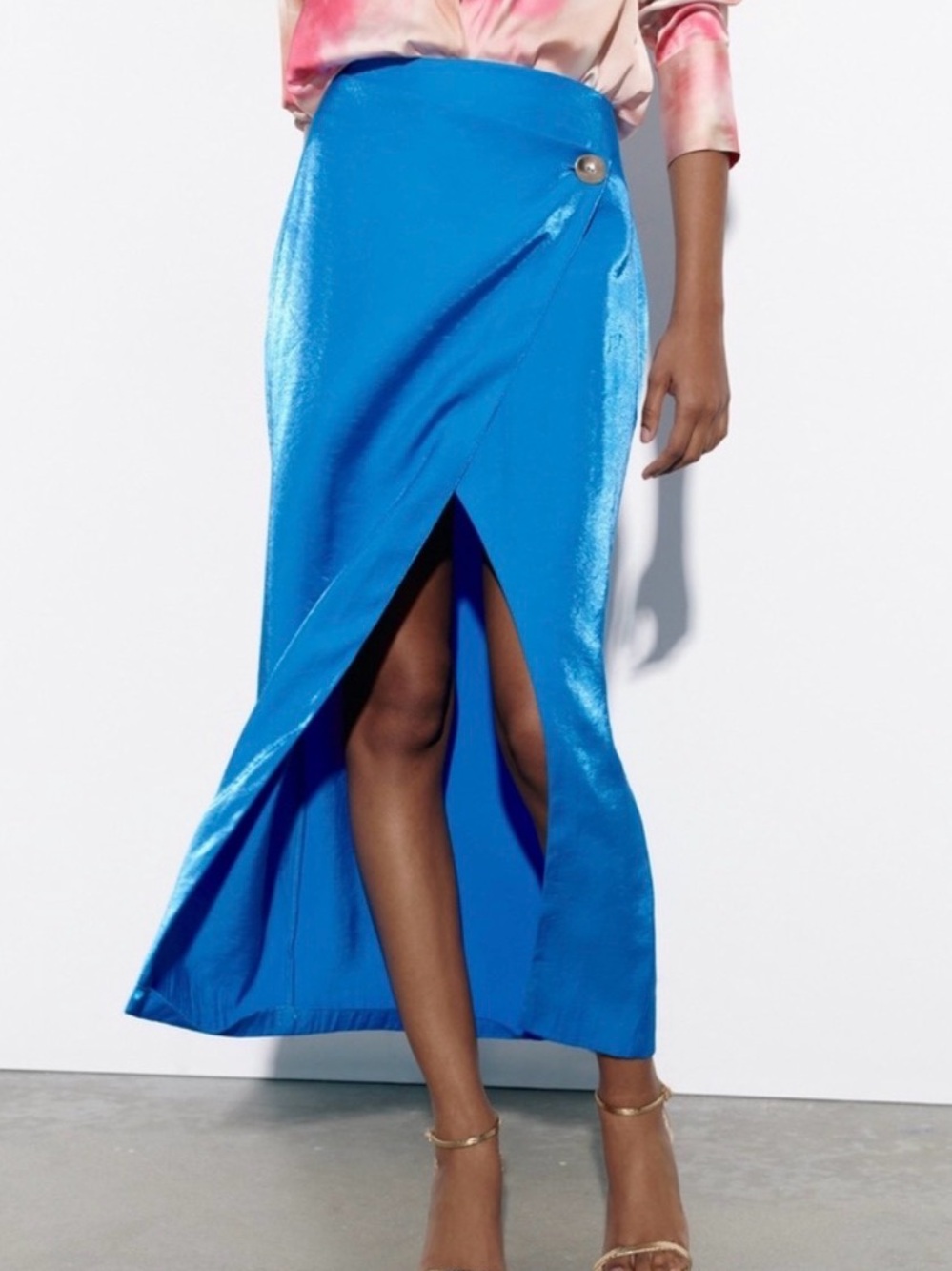 Zara Teal Wrap Maxi Skirt with Button